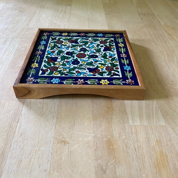 Armenian pottery Jerusalem. Clay tile trivet in a wooden case - Picture 3 of 7